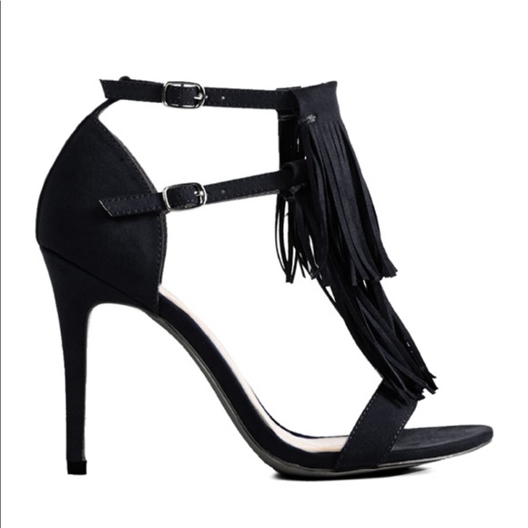 Just Fab Kora black tassel salsa Latin suede heel black 9 - Picture 2 of 6